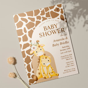 Neutrale Mama und Baby-Giraffe Baby Shower Einladung
