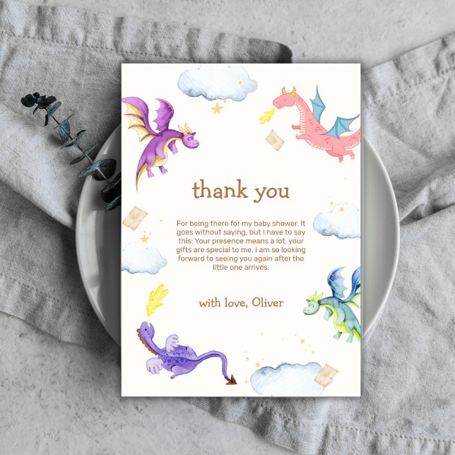 Neutrale Märchenschwärme Magic Dragon Baby Shower Dankeskarte (Gender Neutral Fairytale Magic Dragon Baby Shower Thank You Card)