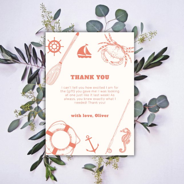 Neutrale Minimal Nautical Fishing Boy Baby Shower Dankeskarte (Neutral Minimal Nautical Fishing Boy Baby Shower Thank You Card)