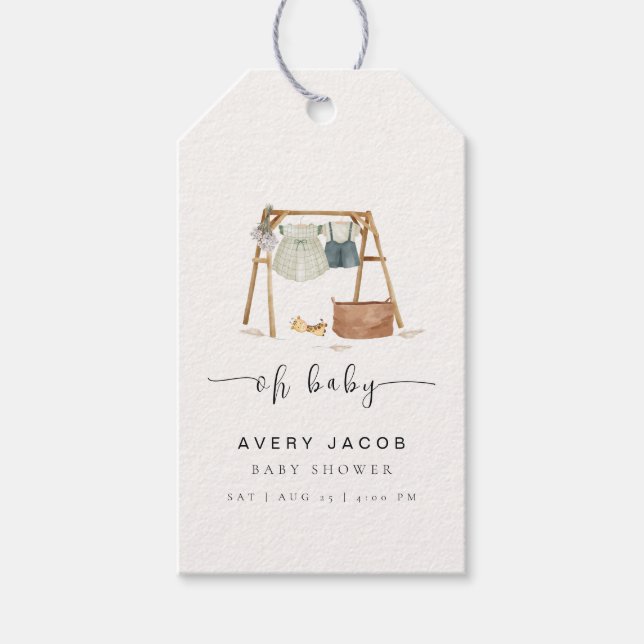 Neutrale Minimalistische Babyduschkleidung Geschenkanhänger (Vorderseite)