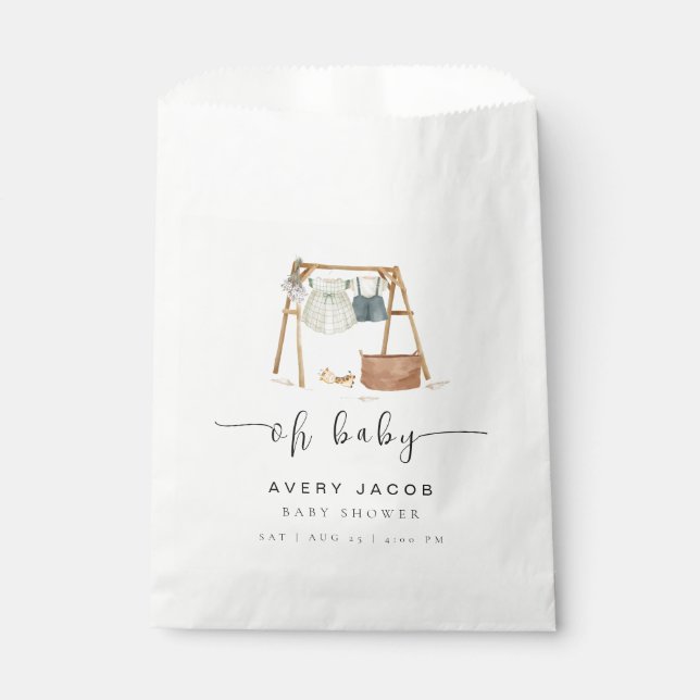 Neutrale Minimalistische Babyduschkleidung Geschenktütchen (Vorderseite)