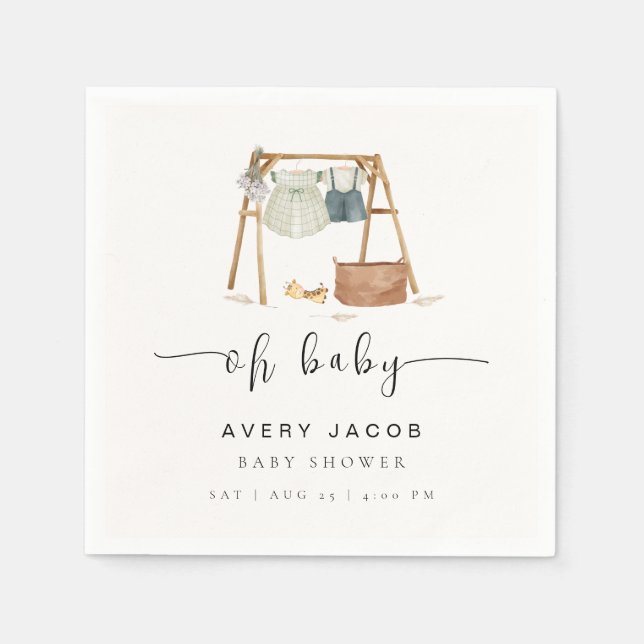 Neutrale Minimalistische Babyduschkleidung Serviette (Vorderseite)