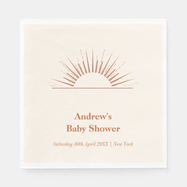 Neutrale Minimalistische Boho Sunshine Baby Dusche Serviette (Vorderseite)
