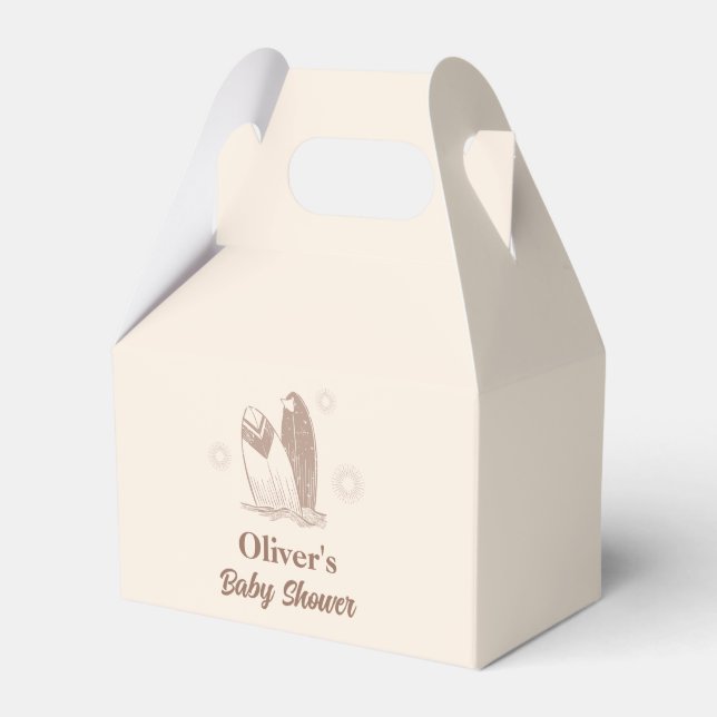 Neutrale Minimalistische Boho Surfboard Babydusche Geschenkschachtel (Vorderseite)