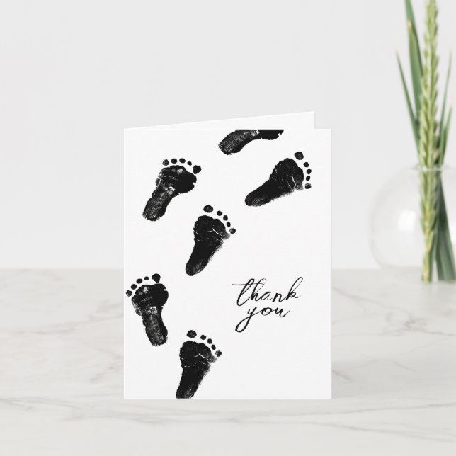 Neutrale Minimalistische Footprints von Babydusche Dankeskarte (Vorderseite)