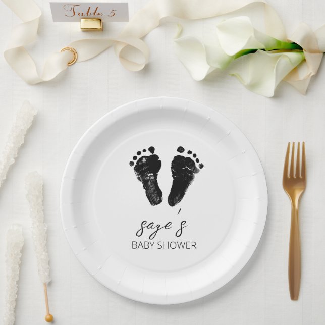 Neutrale Minimalistische Footprints von Babydusche Pappteller (Hochzeit)
