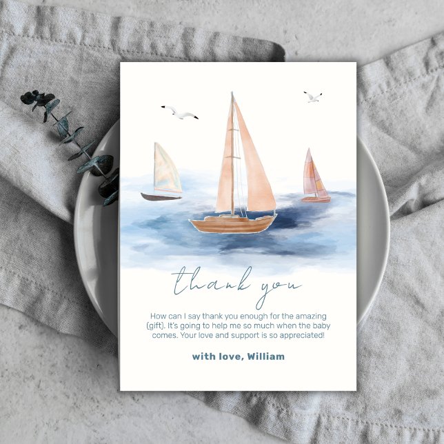 Neutrale Minimalistische Segelboot Babydusche Dankeskarte (Neutral Minimalist Nautical Sailboat Baby Shower Thank You Card)
