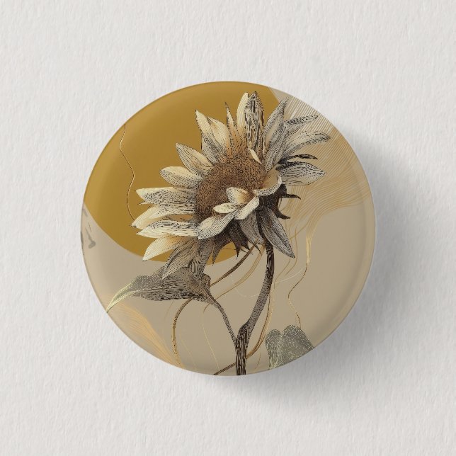 Neutrale minimalistische Sonnenblumenumrandung Button (Vorderseite)