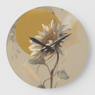 Neutrale minimalistische Sonnenblumenumrandung Große Wanduhr