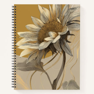 Neutrale minimalistische Sonnenblumenumrandung Notizbuch