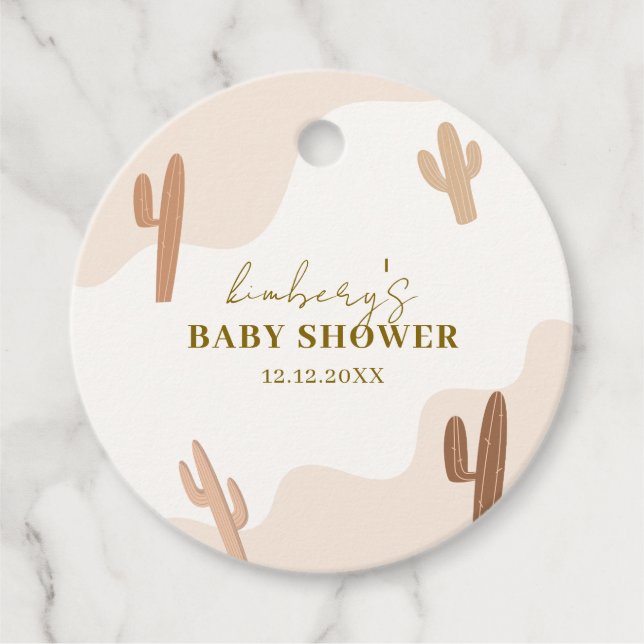 Neutrale moderne Babydusche Boho Cactus Geschenkanhänger (Vorderseite)