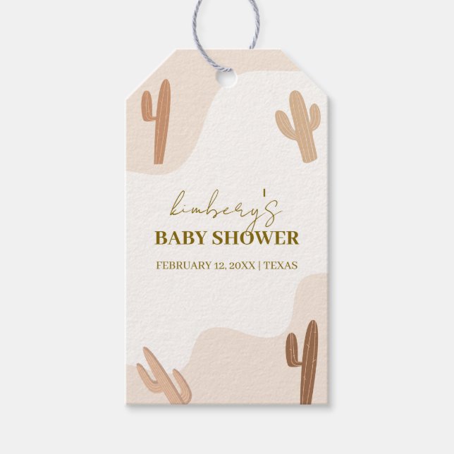 Neutrale moderne Babydusche Boho Cactus Geschenkanhänger (Vorderseite)