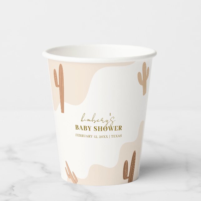 Neutrale moderne Babydusche Boho Cactus Pappbecher (Vorderseite)