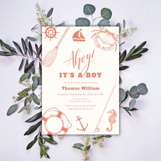 Neutrale moderne Nautical Fishing Boy Baby Shower Einladung (Neutral Modern Nautical Fishing Boy Baby Shower Invitation)