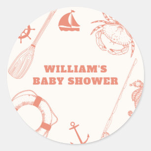 Neutrale moderne Nautical Fishing Boy Baby Shower Runder Aufkleber