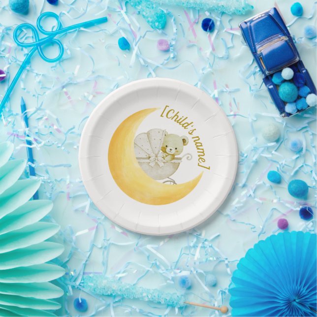 Neutrale Mond-Baby-Party Editable Pappteller (Party)