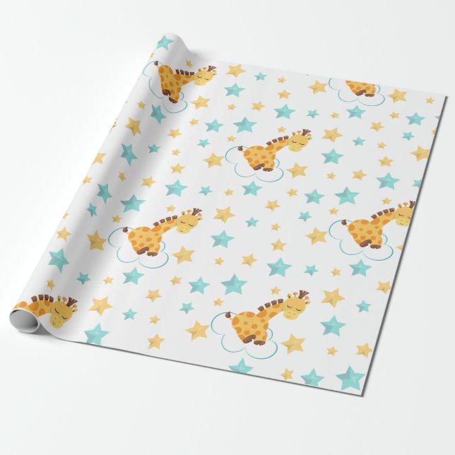 Neutrale Niedliche Giraffe & Stars Kinderdusche Geschenkpapier (Ungerollt)