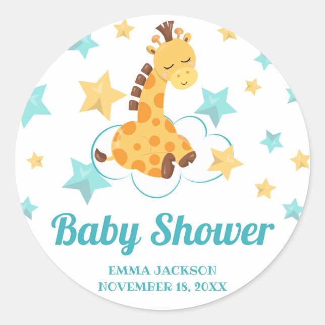 Neutrale Niedliche Giraffe & Stars Kinderdusche Runder Aufkleber (Vorderseite)