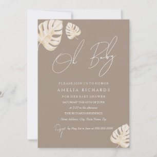 Neutrale Oh Baby Boho Blatt Babyparty Einladung