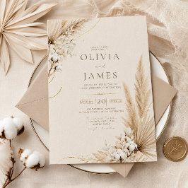Neutrale Pampas-Eleganz Boho-Hochzeitseinladung Einladung