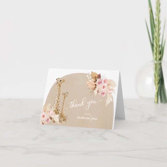 Neutrale Pampas Grass Giraffe Kinderdusche Dankeskarte (Vorderseite)