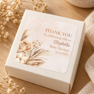 Neutrale Pampas-Rosen Baby Shower Dankeschön Quadratischer Aufkleber