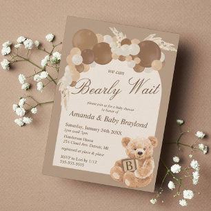 Neutrale Pampasgras-Teddybär-Baby-Party Einladung