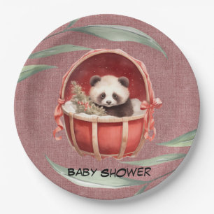 Neutrale Panda Bear Red Baby Shower Pappteller