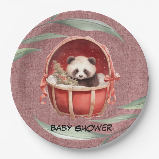 Neutrale Panda Bear Red Baby Shower Pappteller (Vorderseite)