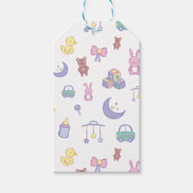 Neutrale Pastel-Babydusche Geschenkanhänger (Vorderseite)