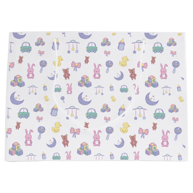 Neutrale Pastel-Babydusche Große Geschenktüte (Vorderseite)