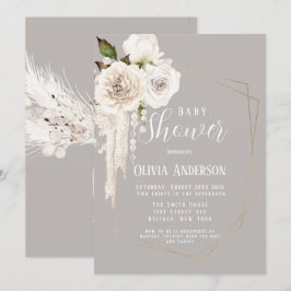 Neutrale Perlen in Wasserfarbe und Babydusche in F Einladung