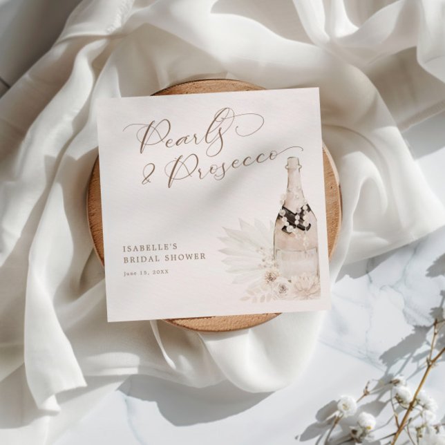 Neutrale Perlen und Prosecco-Brautparty Serviette (Von Creator hochgeladen)