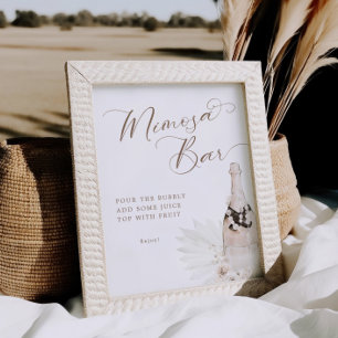 Neutrale Perlen und Prosecco Mimosa Bar Sign Poster