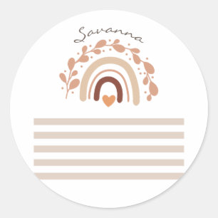 Neutrale Regenbogen-Babyparty mit individuellem Na Runder Aufkleber