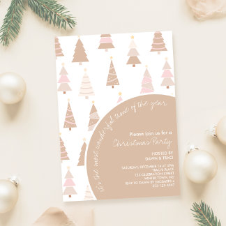 Neutrale + rosa Weihnachtsfeier mit Tannenbaum Einladung