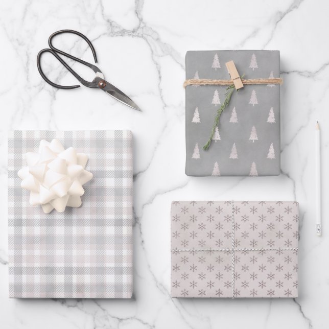 Neutrale Rustikale Weihnachten Geschenkpapier Set (Vorderseite)