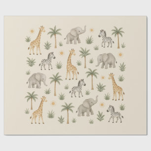 Neutrale Safari-Kinderzimmer-Baby-Shower-Tiere Geschenkpapier