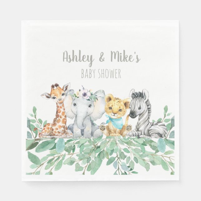 Neutrale Safari-Themendusche oder Geburtstag Serviette (Vorderseite)