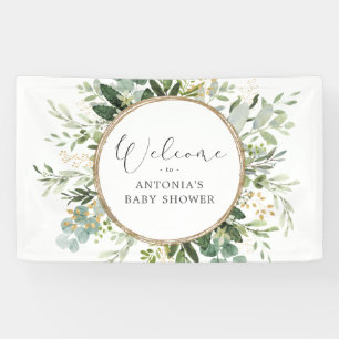 Neutrale Sage Greenery Gold Baby Shower Begrüßung Banner