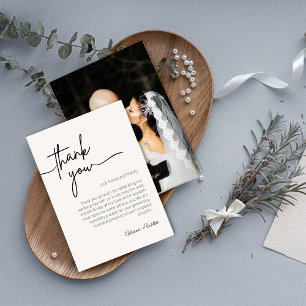 Neutrale schwarz-weiße minimalistische Hochzeit Dankeskarte