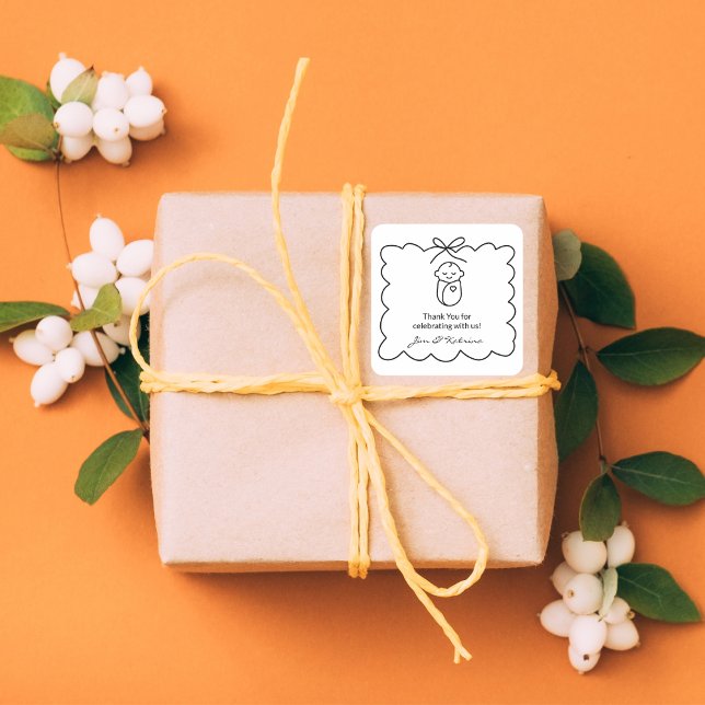 Neutrale schwarze moderne Babydusche Vielen Dank Quadratischer Aufkleber (Von Creator hochgeladen)