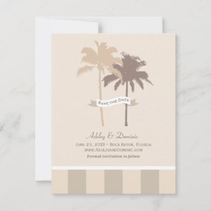 Neutrale Strandhochzeit mit Palme Save The Date