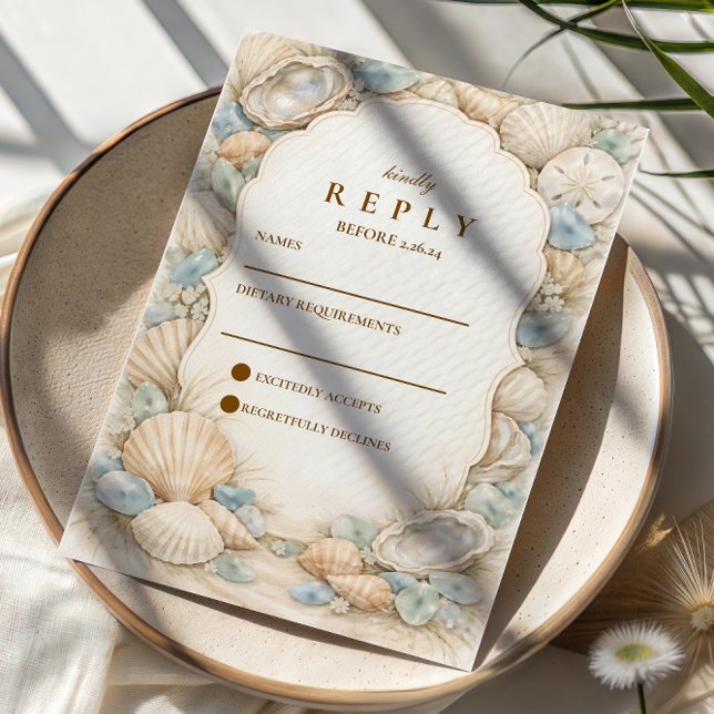 Neutrale Strandkranz-Hochzeit RSVP Karte (Von Creator hochgeladen)