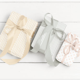 Neutrale Streifen, Polka Dosen und Zickzack Geschenkpapier Set