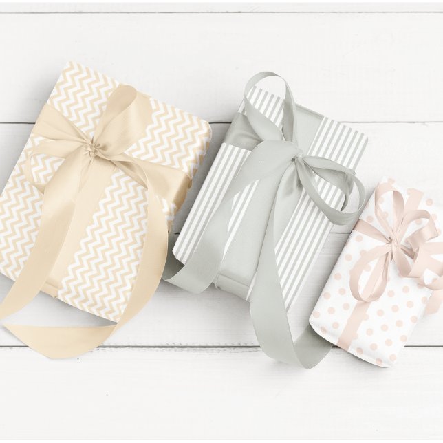 Neutrale Streifen, Polka Dosen und Zickzack Geschenkpapier Set (Cute Gender Neutral Baby Shower Gift Wrap. Yellow Chevron Stripes, Sage Stripes, Cream Polka Dots.)