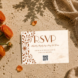 Neutrale Talavera-Blumen-Hochzeit QR-Code RSVP Karte