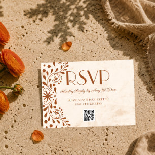 Neutrale Talavera-Blumen-Hochzeit QR-Code RSVP Karte