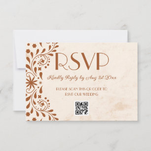 Neutrale Talavera-Blumen-Hochzeits-QR-Code RSVP Karte