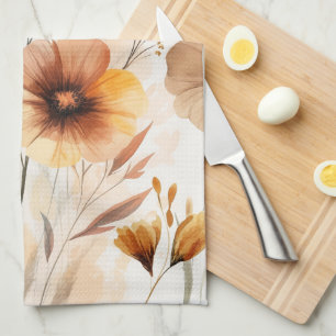 Neutrale Tan-Blume Wasserfarbenblüten Elegant Geschirrtuch